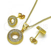 Oro Laminado Earring and Pendant Adult Set, Gold Filled Style with White Micro Pave, Polished, Golden Finish, 10.342.0078
