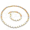 Oro Laminado Necklace and Bracelet, Gold Filled Style Elephant Design, Polished, Tricolor, 06.102.0001