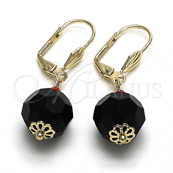 Oro Laminado Dangle Earring, Gold Filled Style Ball Design, with Black and Garnet Crystal, Polished, Golden Finish, 02.63.2757