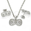 Rhodium Plated Earring and Pendant Adult Set, Bow Design, with White Micro Pave, Polished, Rhodium Finish, 10.156.0104