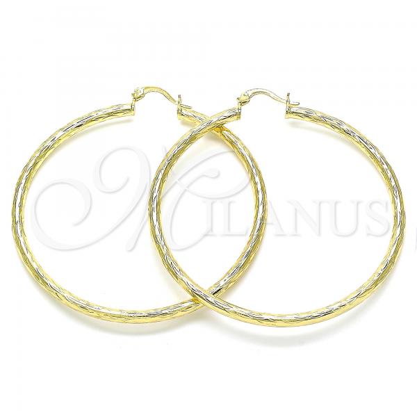 Oro Laminado Large Hoop, Gold Filled Style Diamond Cutting Finish, Golden Finish, 02.213.0242.1.60