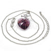 Rhodium Plated Pendant Necklace, Heart and Flower Design, with Amethyst Swarovski Crystals and White Cubic Zirconia, Polished, Rhodium Finish, 04.239.0019.1.16