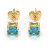Oro Laminado Stud Earring, Gold Filled Style with Aqua Blue Cubic Zirconia, Polished, Golden Finish, 02.284.0010.10