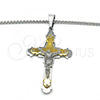 Stainless Steel Pendant Necklace, Crucifix Design, with White Cubic Zirconia, Polished, Two Tone, 04.116.0027.30