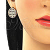 Oro Laminado Stud Earring, Gold Filled Style with Ruby and White Micro Pave, Polished, Golden Finish, 02.233.0018.2