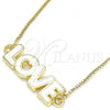 Oro Laminado Pendant Necklace, Gold Filled Style Nameplate and Love Design, White Enamel Finish, Golden Finish, 04.63.1383.20