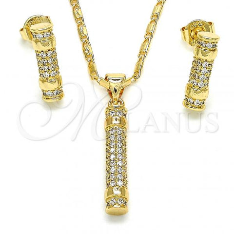 Oro Laminado Earring and Pendant Adult Set, Gold Filled Style with White Crystal, Polished, Golden Finish, 10.156.0152