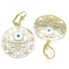 Oro Laminado Dangle Earring, Gold Filled Style Butterfly and Evil Eye Design, Polished, Golden Finish, 02.351.0098