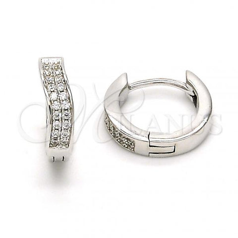 Sterling Silver Huggie Hoop, with White Cubic Zirconia, Polished, Rhodium Finish, 02.291.0002.15