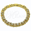 Oro Laminado Tennis Bracelet, Gold Filled Style Heart and Hugs and Kisses Design, Matte Finish, Golden Finish, 03.213.0356.07