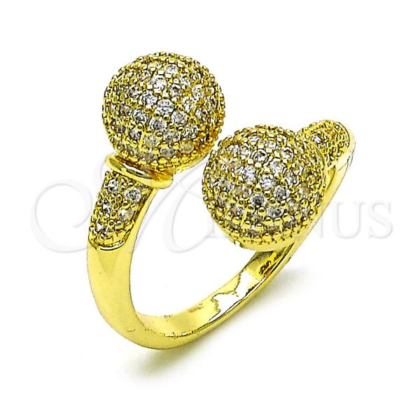 Oro Laminado Multi Stone Ring, Gold Filled Style Chunky Design, with White Micro Pave, Polished, Golden Finish, 01.341.0141