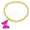 Oro Laminado Fancy Bracelet, Gold Filled Style Expandable Bead and Butterfly Design, with Fuchsia Crystal and White Micro Pave, Polished, Golden Finish, 03.341.0112.2.07