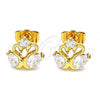 Oro Laminado Stud Earring, Gold Filled Style Swan Design, with White Cubic Zirconia, Polished, Golden Finish, 02.387.0083