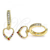 Oro Laminado Huggie Hoop, Gold Filled Style Heart Design, with Multicolor Micro Pave, Polished, Golden Finish, 02.316.0071.1.15