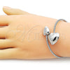 Rhodium Plated Individual Bangle, Heart Design, with White Cubic Zirconia, Polished, Rhodium Finish, 07.421.0002.1