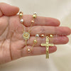 Oro Laminado Medium Rosary, Gold Filled Style Jesus and Crucifix Design, with White Crystal, Polished, Tricolor, 09.253.0054.26