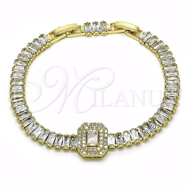 Oro Laminado Tennis Bracelet, Gold Filled Style Baguette Design, with White Cubic Zirconia and White Micro Pave, Polished, Golden Finish, 03.284.0037.2.08