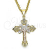 Oro Laminado Religious Pendant, Gold Filled Style Crucifix Design, Polished, Tricolor, 05.351.0025.1