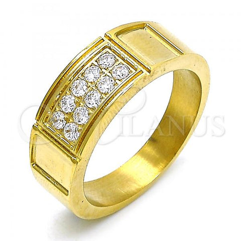 Stainless Steel Mens Ring, with White Cubic Zirconia, Polished, Golden Finish, 01.328.0004.1.10 (Size 10)