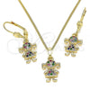 Oro Laminado Earring and Pendant Adult Set, Gold Filled Style Little Girl Design, with Multicolor Micro Pave, Polished, Golden Finish, 10.210.0142.1