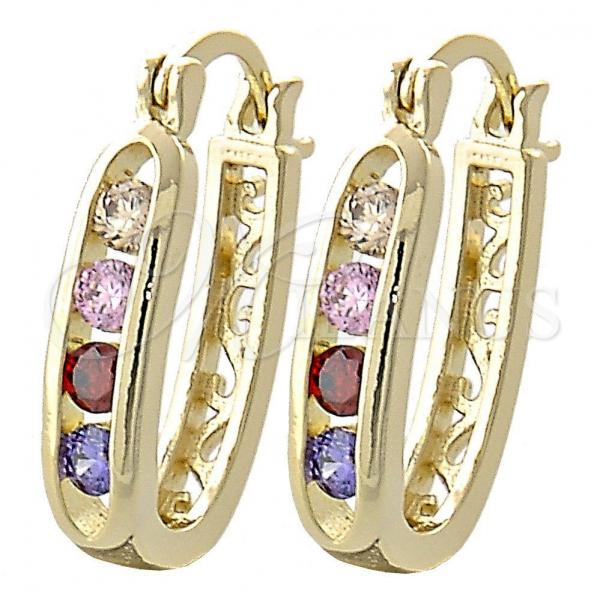 Oro Laminado Small Hoop, Gold Filled Style with Multicolor Cubic Zirconia, Polished, Golden Finish, 02.97.0107.1