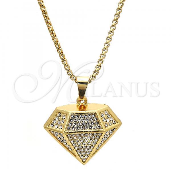 Oro Laminado Pendant Necklace, Gold Filled Style with White Crystal, Polished, Golden Finish, 04.242.0079.30