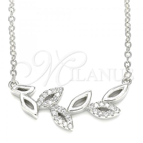 Sterling Silver Pendant Necklace, Leaf Design, with White Cubic Zirconia, Polished, Rhodium Finish, 04.336.0195.16