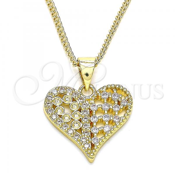 Oro Laminado Pendant Necklace, Gold Filled Style Heart Design, with White Micro Pave, Polished, Golden Finish, 04.156.0355.20