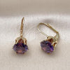 Oro Laminado Leverback Earring, Gold Filled Style with Violet Cubic Zirconia, Polished, Golden Finish, 5.128.061
