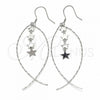 Sterling Silver Long Earring, Star Design, Polished, Rhodium Finish, 02.367.0002