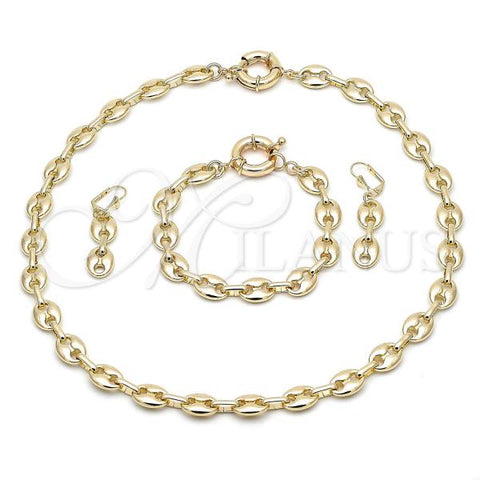Oro Laminado Necklace, Bracelet and Earring, Gold Filled Style Puff Mariner Design, Polished, Golden Finish, 06.372.0069
