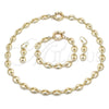 Oro Laminado Necklace, Bracelet and Earring, Gold Filled Style Puff Mariner Design, Polished, Golden Finish, 06.372.0069