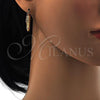 Oro Laminado Small Hoop, Gold Filled Style Greek Key and Heart Design, Polished, Golden Finish, 02.170.0112.25