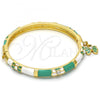 Oro Laminado Individual Bangle, Gold Filled Style Butterfly Design, with White Crystal, Green Enamel Finish, Golden Finish, 07.254.0001.2.03 (06 MM Thickness, Size 3 - 2.00 Diameter)