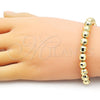 Oro Laminado Adjustable Bolo Bracelet, Gold Filled Style Ball and Disco Design, with White Cubic Zirconia, Diamond Cutting Finish, Golden Finish, 03.368.0095.11