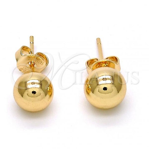 Oro Laminado Stud Earring, Gold Filled Style Ball Design, Polished, Golden Finish, 5.128.012