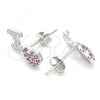 Sterling Silver Stud Earring, Heart Design, with Ruby and White Cubic Zirconia, Polished, Rhodium Finish, 02.371.0001