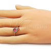 Oro Laminado Multi Stone Ring, Gold Filled Style Cluster Design, with Ruby Cubic Zirconia and White Micro Pave, Polished, Golden Finish, 01.196.0039