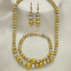 Oro Laminado Necklace, Bracelet and Earring, Gold Filled Style Diamond Cutting Finish, Tricolor, 06.170.0006