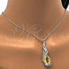 Rhodium Plated Pendant Necklace, Teardrop and Rolo Design, with Aurore Boreale and Aurore Boreale Swarovski Crystals, Polished, Rhodium Finish, 04.239.0037.4.16