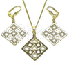 Oro Laminado Earring and Pendant Adult Set, Gold Filled Style Filigree Design, Diamond Cutting Finish, Golden Finish, 011.005.1