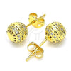 Oro Laminado Stud Earring, Gold Filled Style Ball Design, with White Cubic Zirconia, Polished, Golden Finish, 02.156.0385