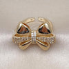 Oro Laminado Multi Stone Ring, Gold Filled Style Bow Design, with White Cubic Zirconia, Polished, Golden Finish, 01.60.0022