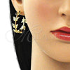 Oro Laminado Stud Earring, Gold Filled Style Butterfly Design, with White Micro Pave, Polished, Golden Finish, 02.341.0096