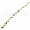 Oro Laminado Fancy Anklet, Gold Filled Style Evil Eye and Dolphin Design, Multicolor Resin Finish, Golden Finish, 03.326.0009.10