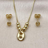 Oro Laminado Earring and Pendant Adult Set, Gold Filled Style Puff Mariner and Box Design, Polished, Golden Finish, 10.341.0013