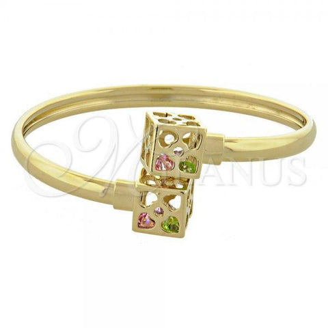 Oro Laminado Individual Bangle, Gold Filled Style Flower Design, with White Crystal, Golden Finish, 5.230.009 (11 MM Thickness, One size fits all)