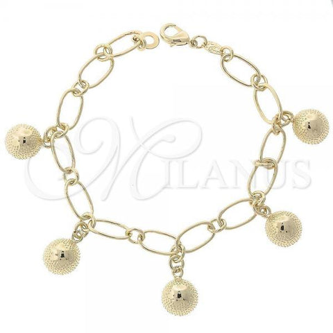 Oro Laminado Charm Bracelet, Gold Filled Style Ball Design, Diamond Cutting Finish, Golden Finish, 5.021.001.1