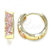 Oro Laminado Huggie Hoop, Gold Filled Style with Pink Cubic Zirconia, Polished, Golden Finish, 02.210.0590.1.15