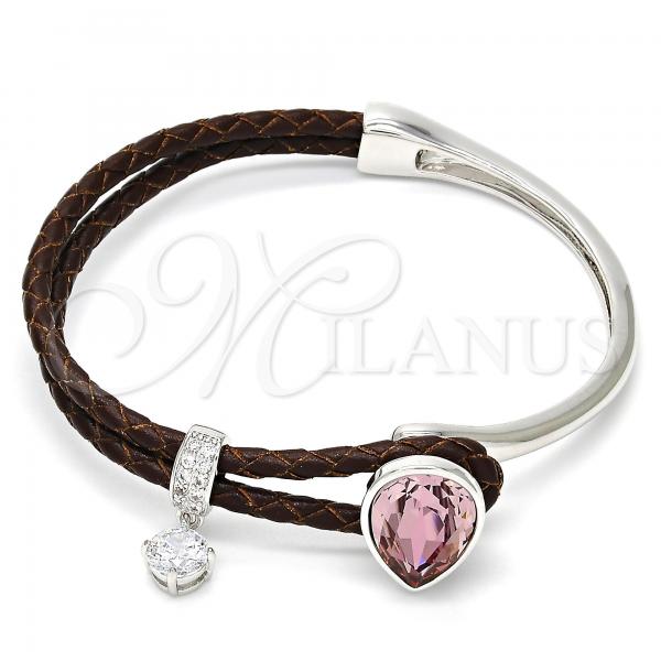 Rhodium Plated Individual Bangle, Teardrop Design, with Light Rose Swarovski Crystals and White Micro Pave, Polished, Rhodium Finish, 07.239.0002.6 (03 MM Thickness, One size fits all)